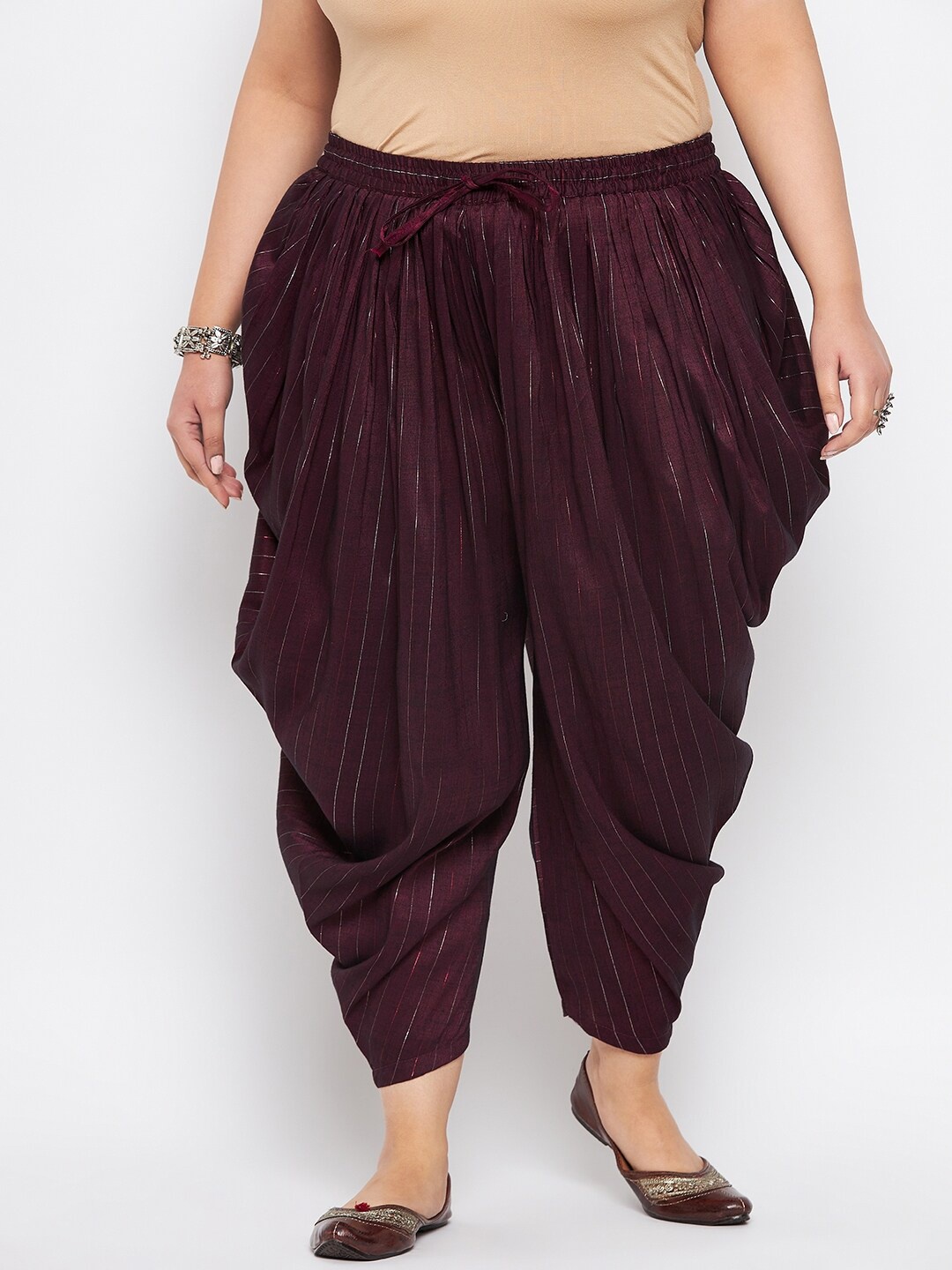 

CLORA CREATION PLUS Women Striped Dhoti Pant, Burgundy