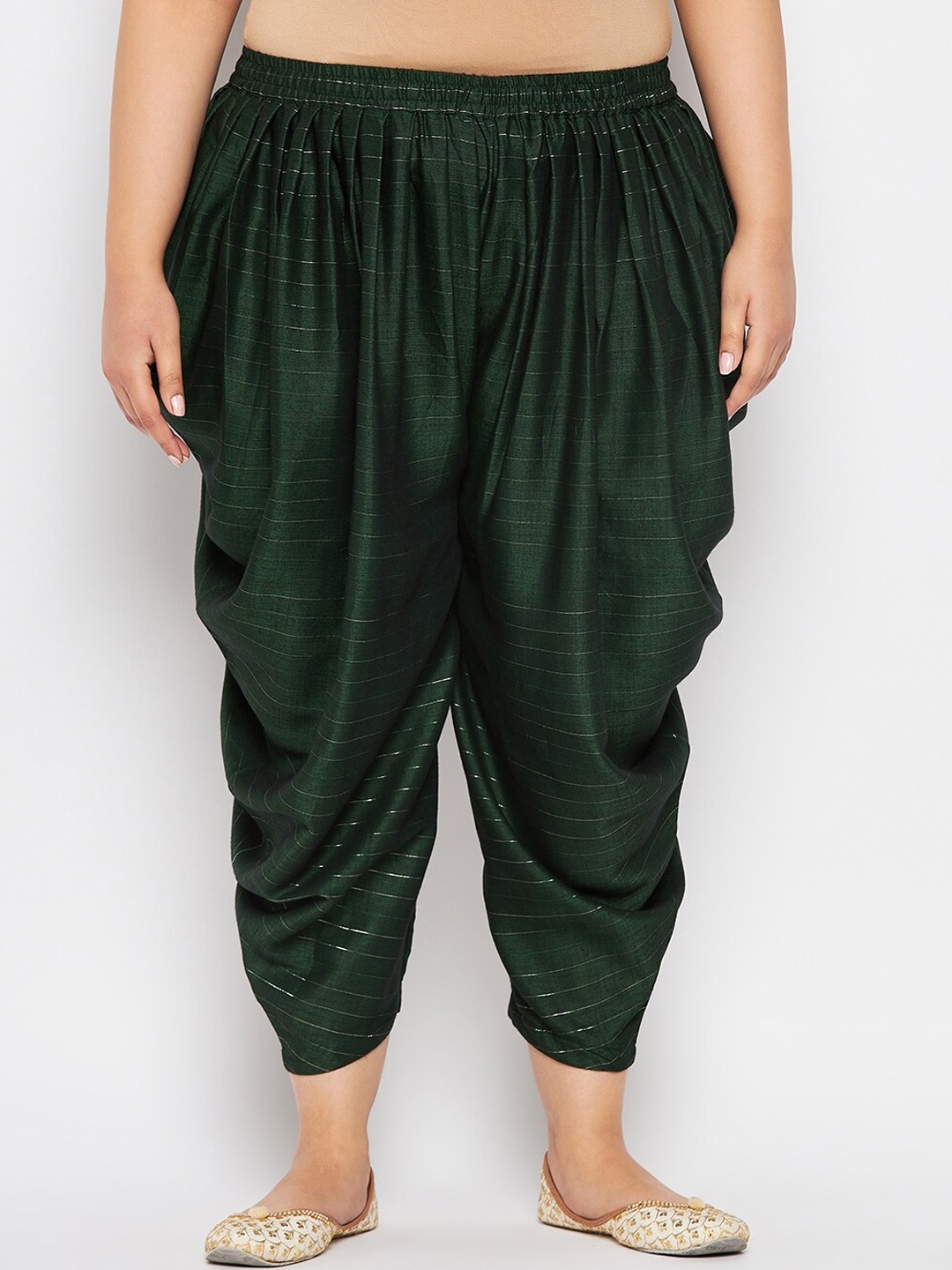 

CLORA CREATION PLUS Women Striped Pleated Detailed Dhoti Pants, Green