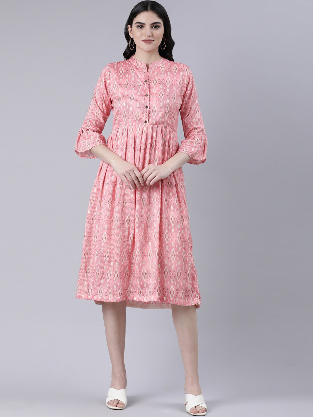 

GOLDSTROMS Ethnic Motif Printed Midi Ethnic Dress, Peach