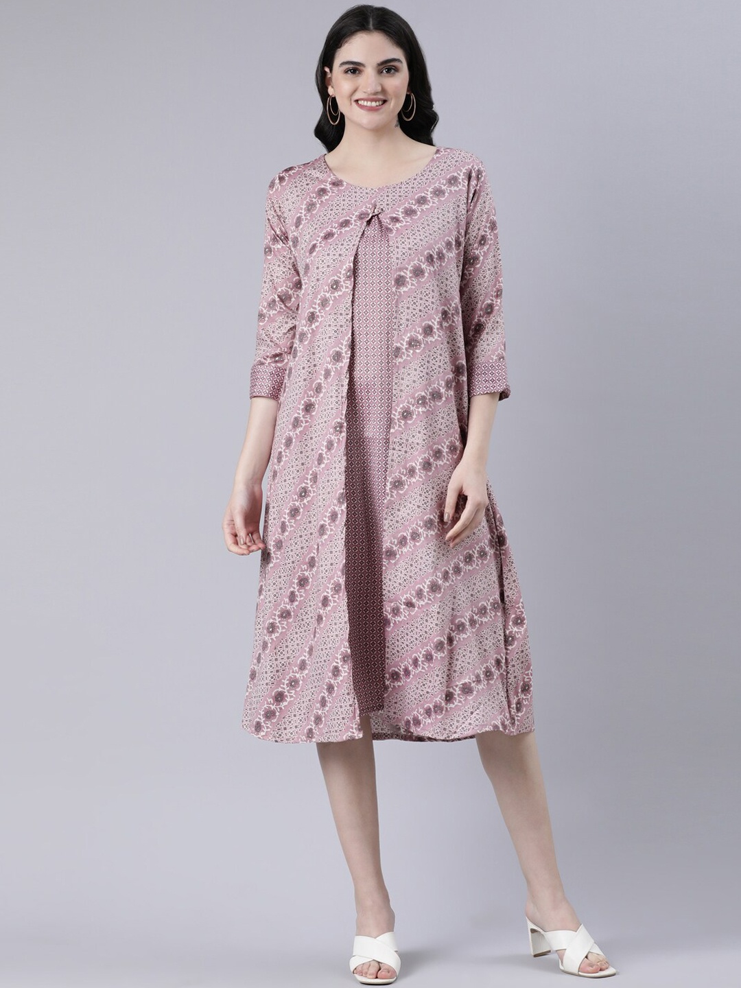 

GOLDSTROMS Printed Midi Jacket Style Ethnic Dresses, Pink