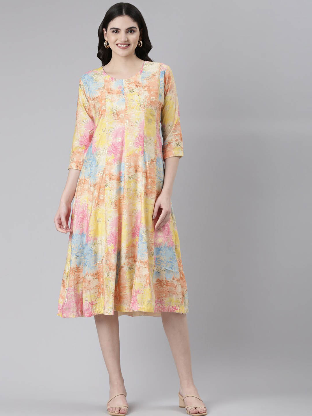 

GOLDSTROMS Abstract Printed A-Line Ethnic Dresses, Yellow