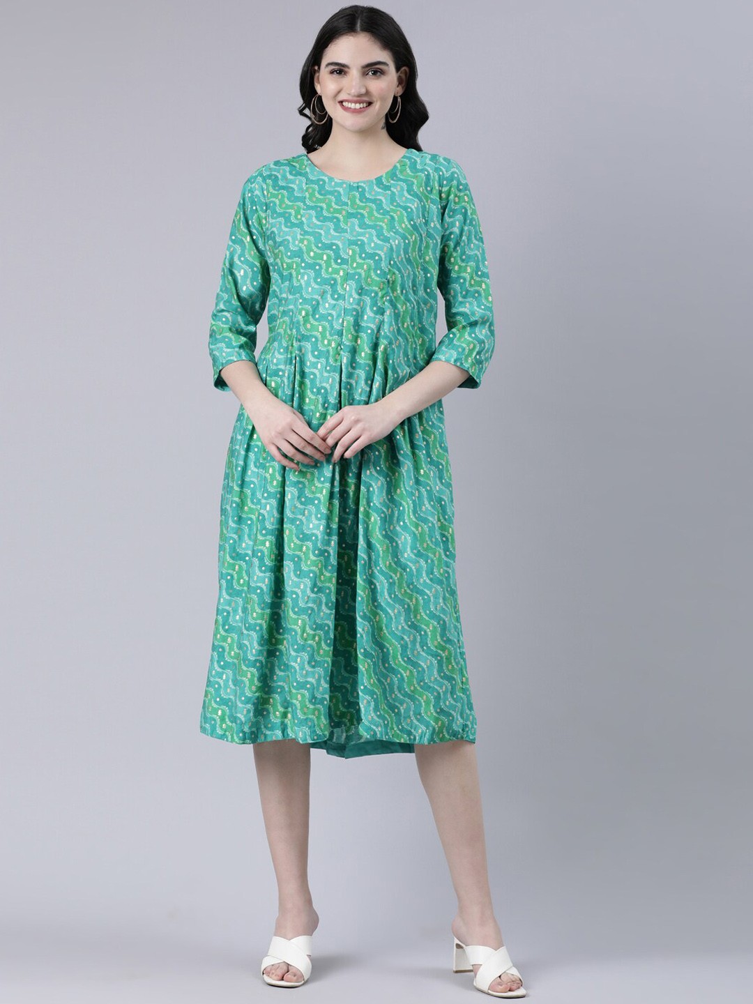 

GOLDSTROMS Printed Midi Length Ethnic Dresses, Sea green
