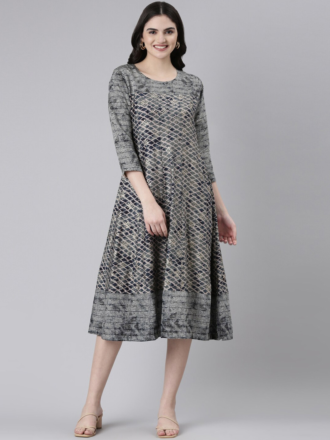 

GOLDSTROMS Printed Fit & Flare Ethnic Dresses, Navy blue