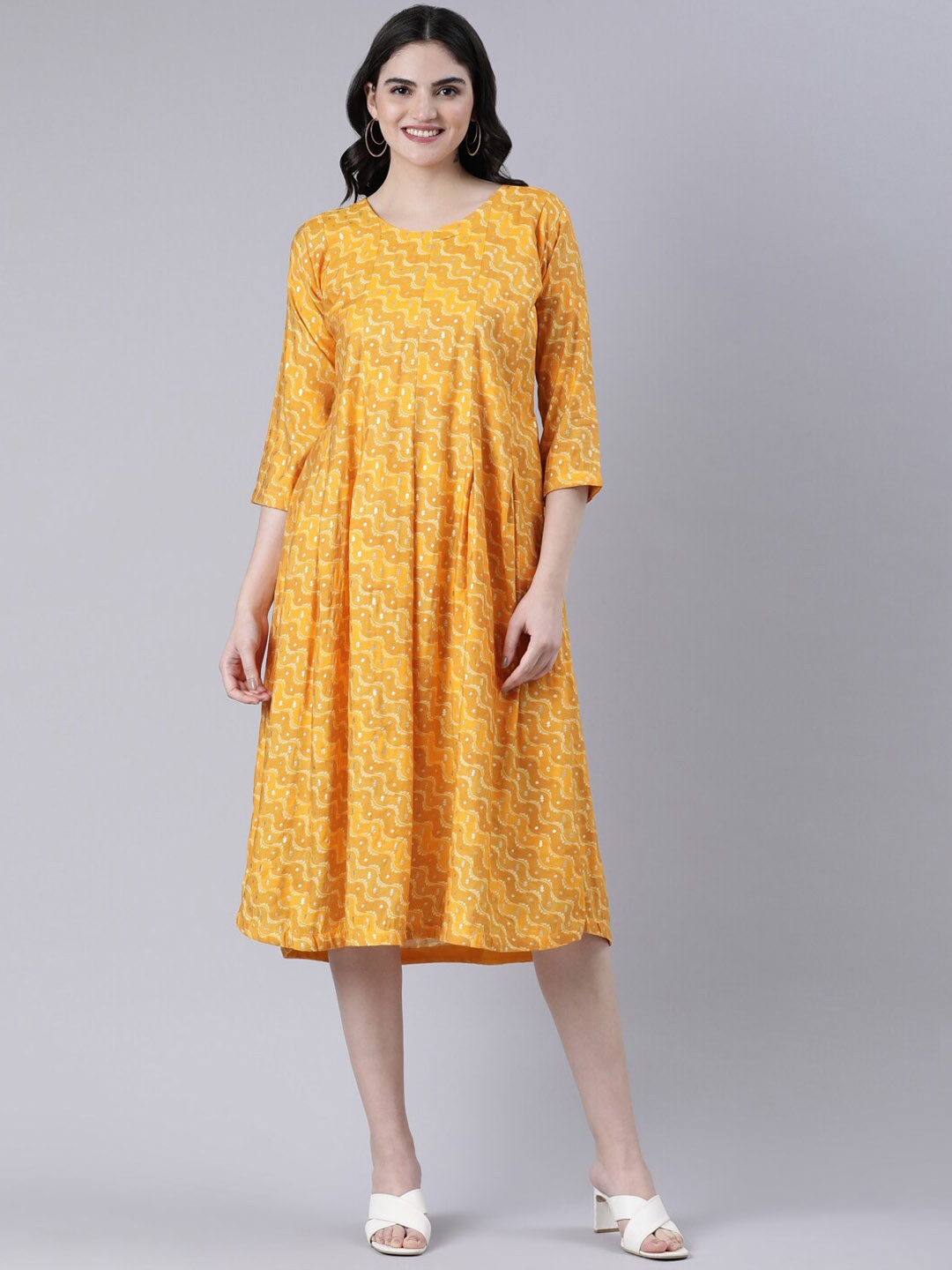 

GOLDSTROMS Printed Fit & Flare Ethnic Dresses, Mustard