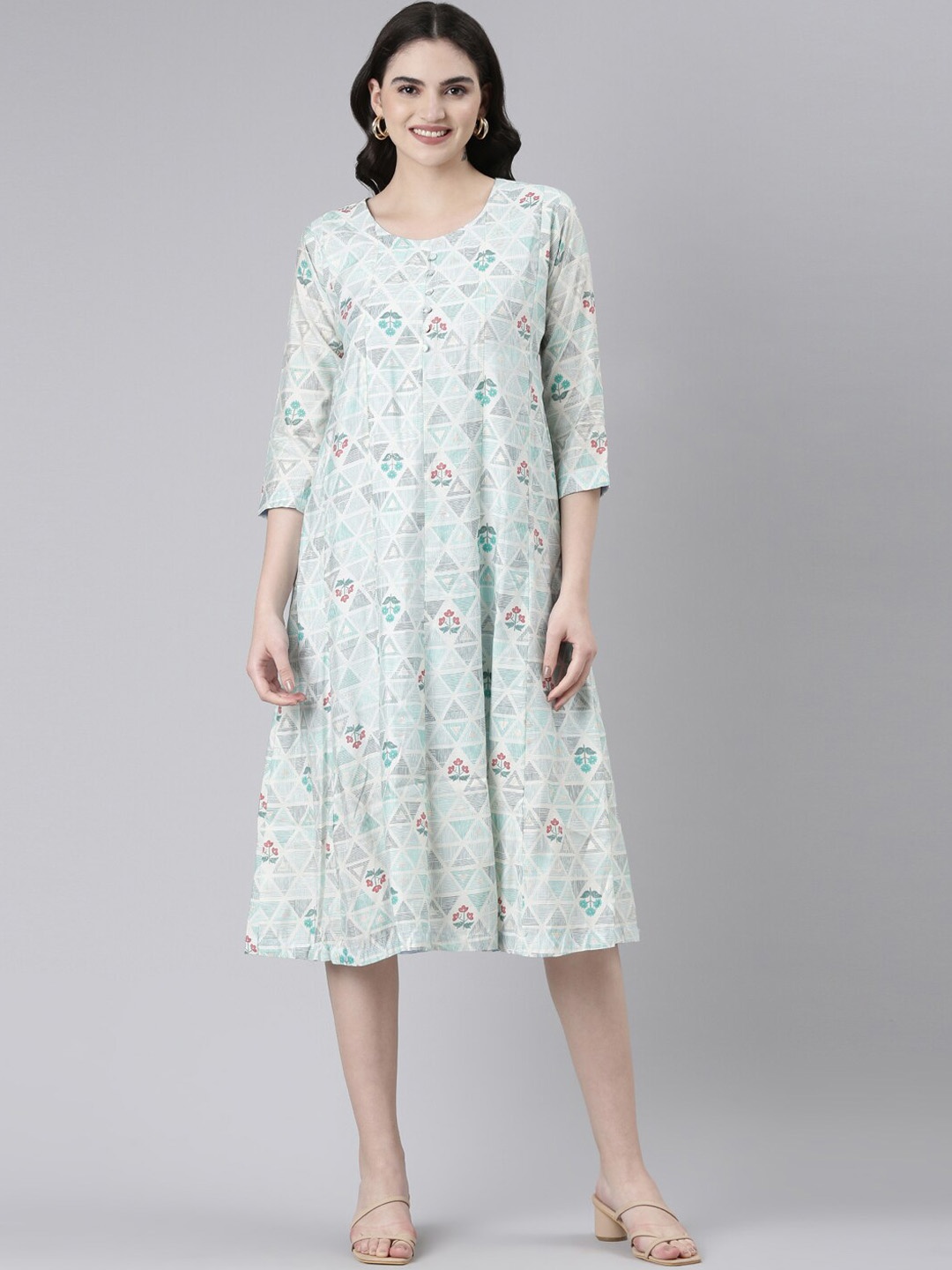 

GOLDSTROMS Geometric Printed Fit & Flare Ethnic Dresses, Blue