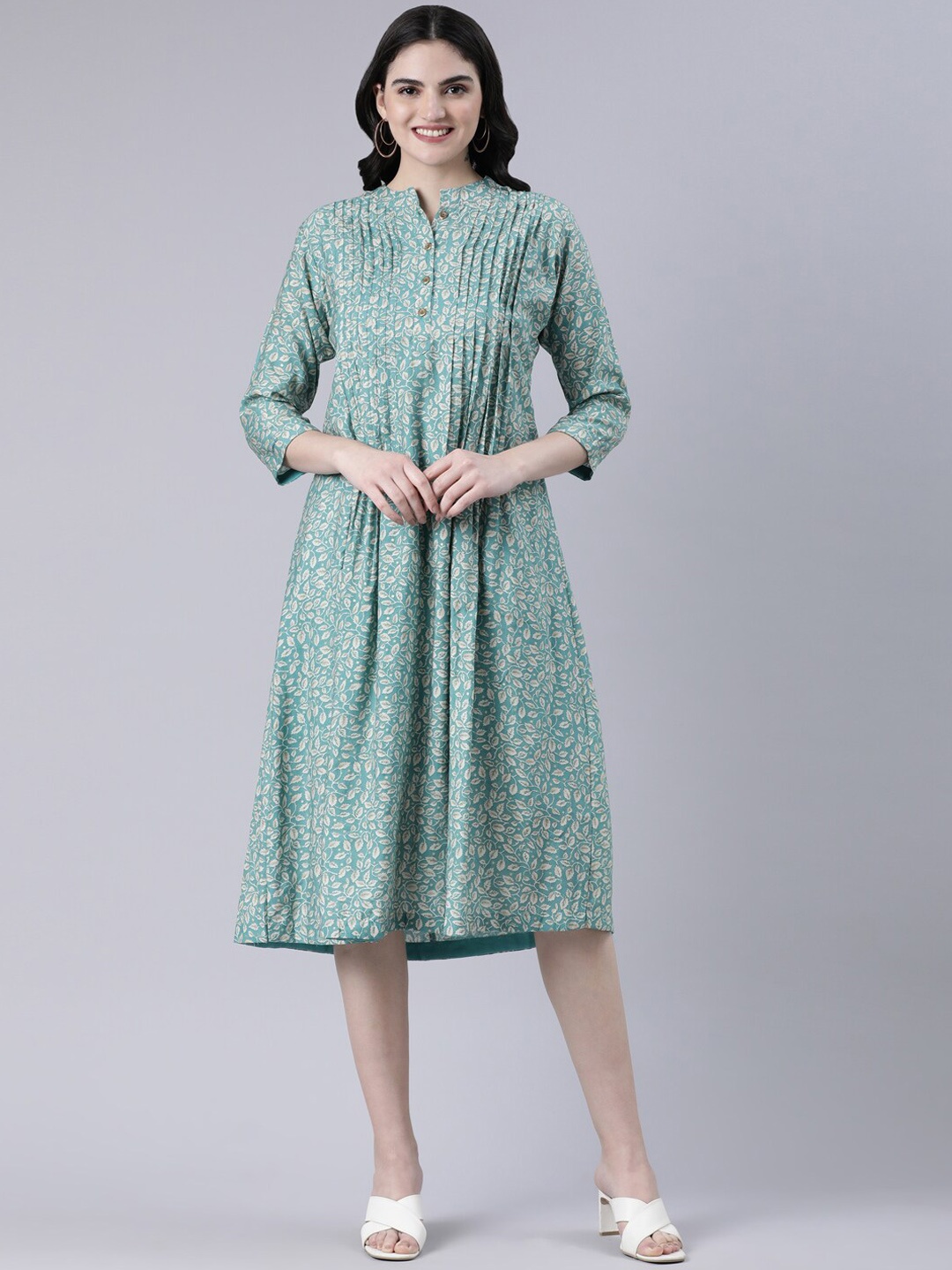 

GOLDSTROMS Printed Midi Ethnic Dresses, Sea green
