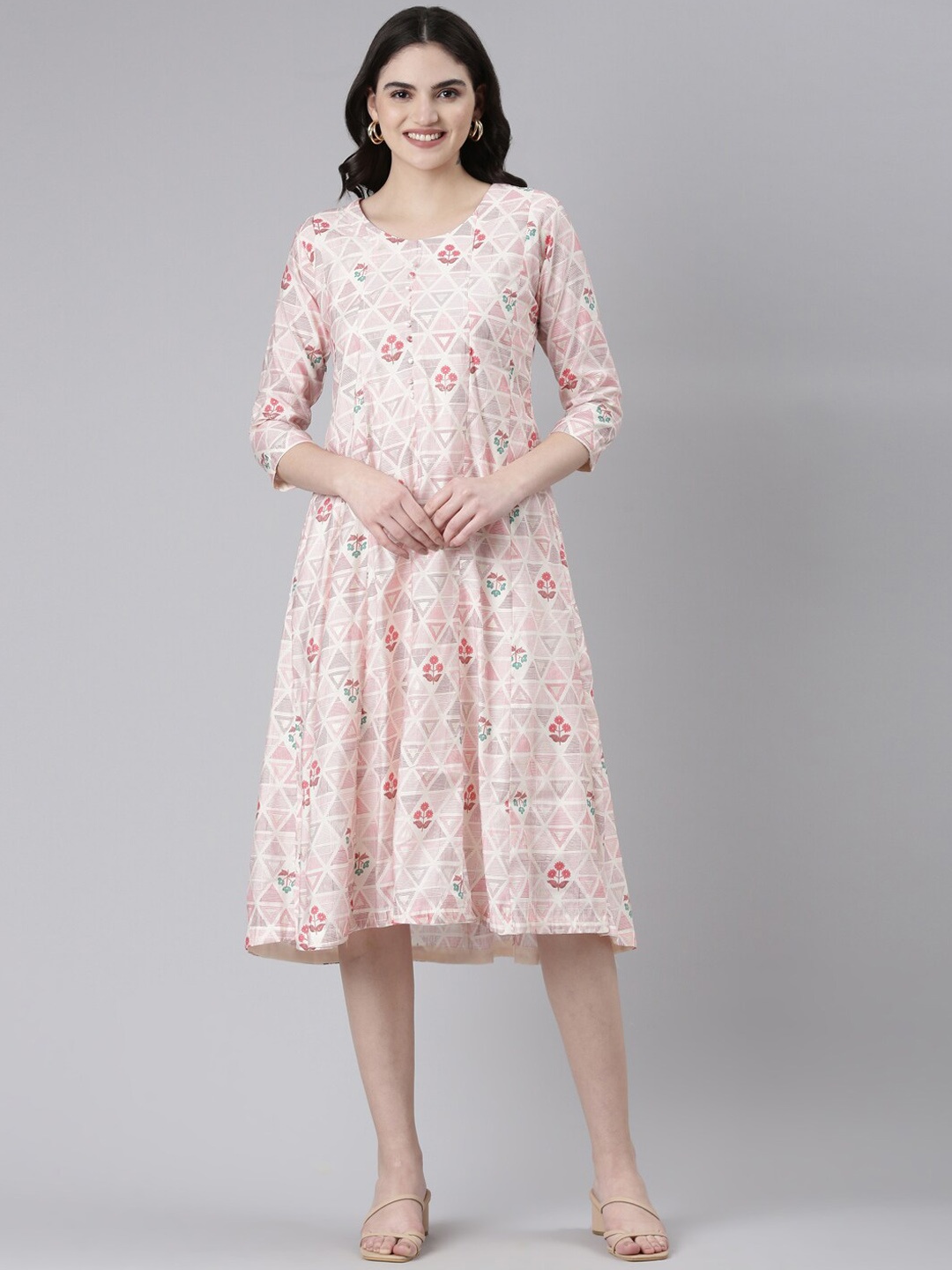 

GOLDSTROMS Printed Midi Ethnic Dresses, Peach
