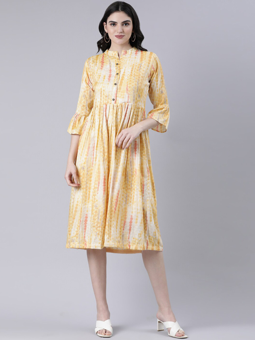 

GOLDSTROMS Printed Midi Ethnic Dresses, Yellow