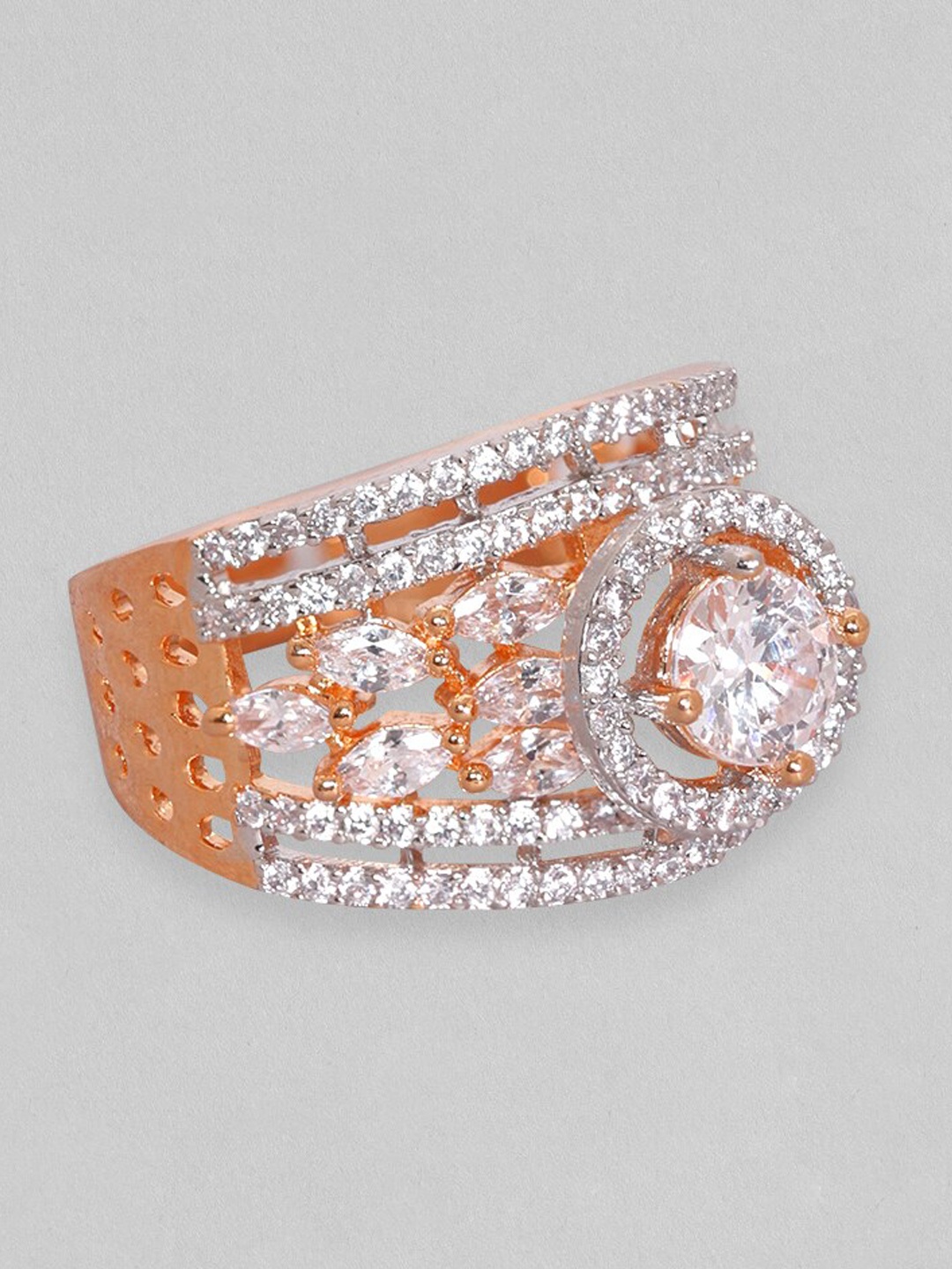 

Rubans 18KT Gold-Plated CZ Stone-Studded Finger Ring