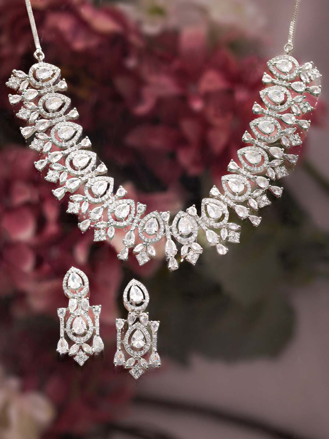 

Rubans Rhodium-Plated CZ Stdded Jewellery Set, Silver