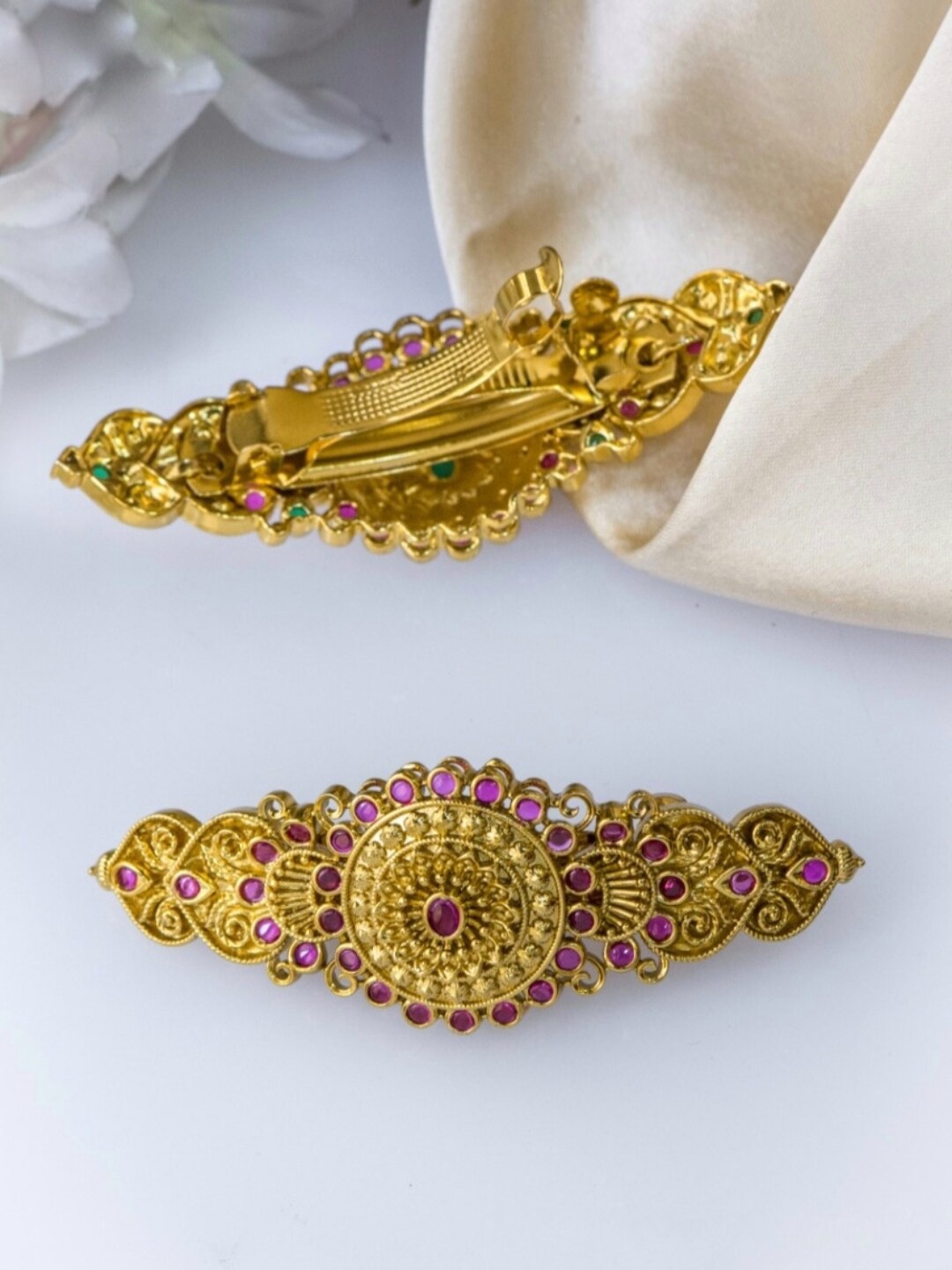 

Pihtara Jewels Gold-Plated Stone Studded Embellished French Barrette Hair Clip