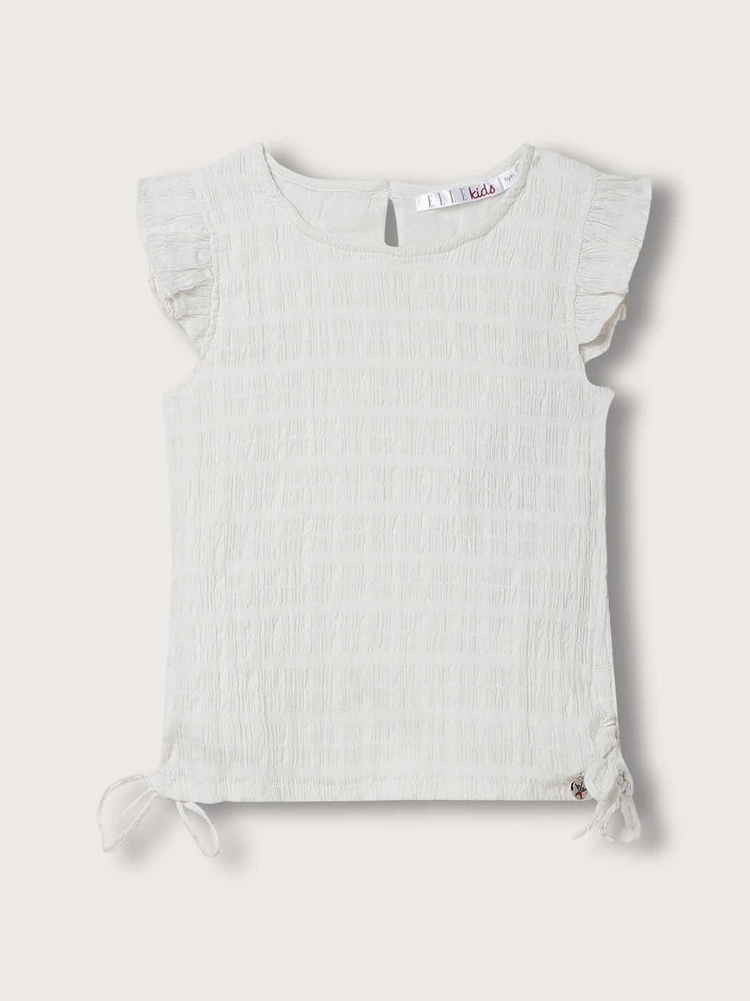 

ELLE Self Design Flutter Sleeve Pure Cotton Top, White