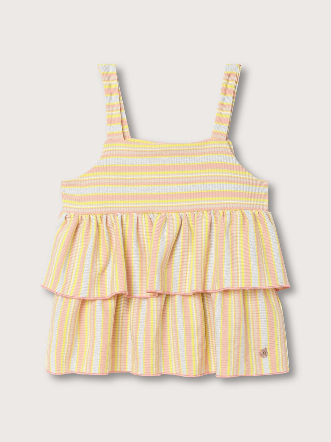 

ELLE Striped Shoulder Straps Layered Top, Orange