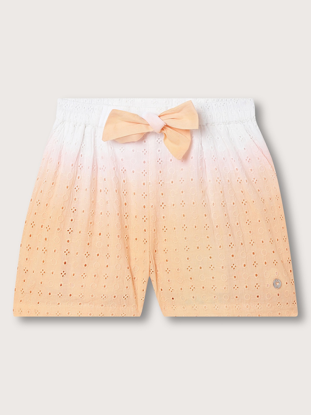 

ELLE Girls Self Design Mid-Rise Pure Cotton Shorts, Orange