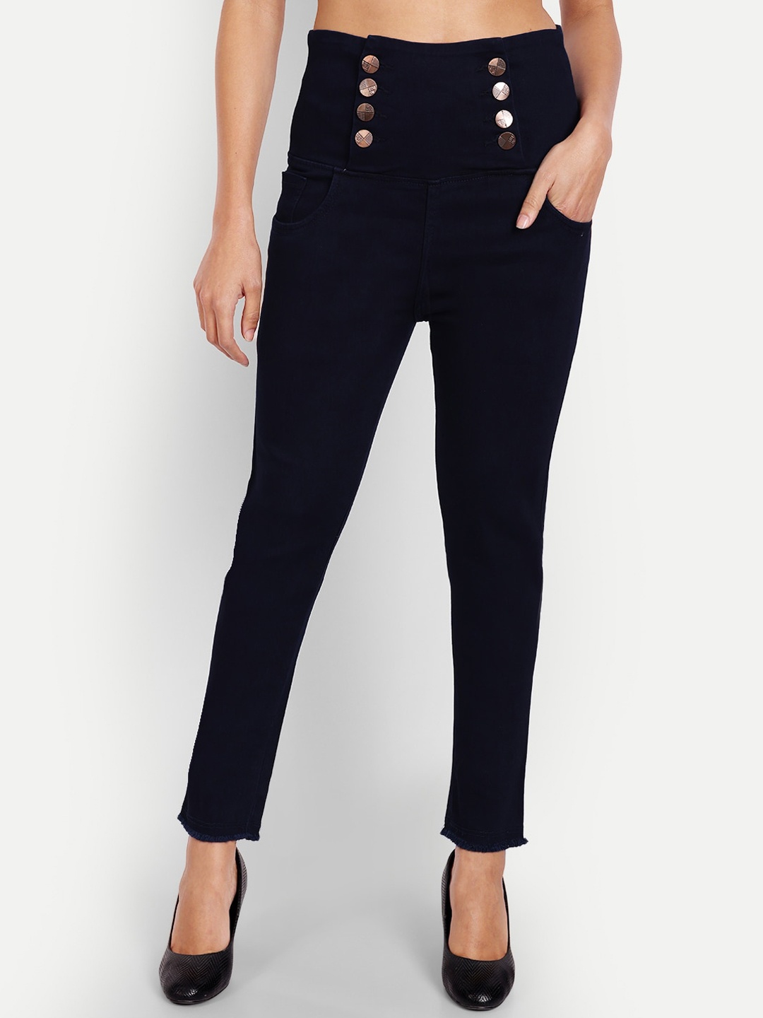 

BAESD Women Mid-Rise Stretchable Cotton Jeans, Navy blue