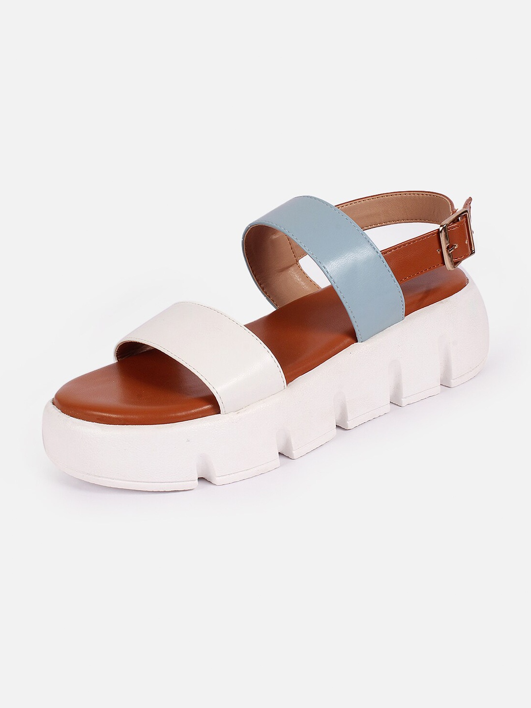 

Lavie Colourblocked Open Toe Flatform Heels With Backstrap, Blue