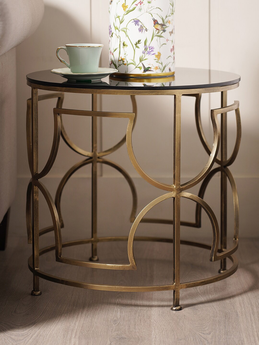 

Pure Home and Living Antique Finish Round-Shaped Nesting Side Tables, Black