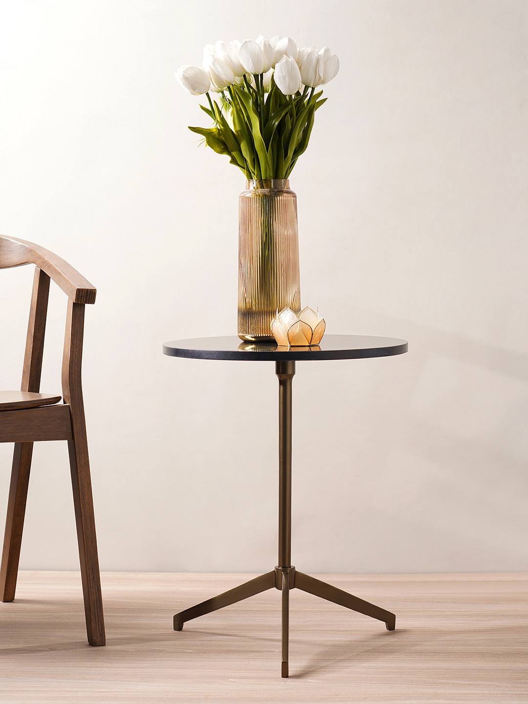 

Pure Home and Living Antique Finish Three Leg Round Side Table, Gold