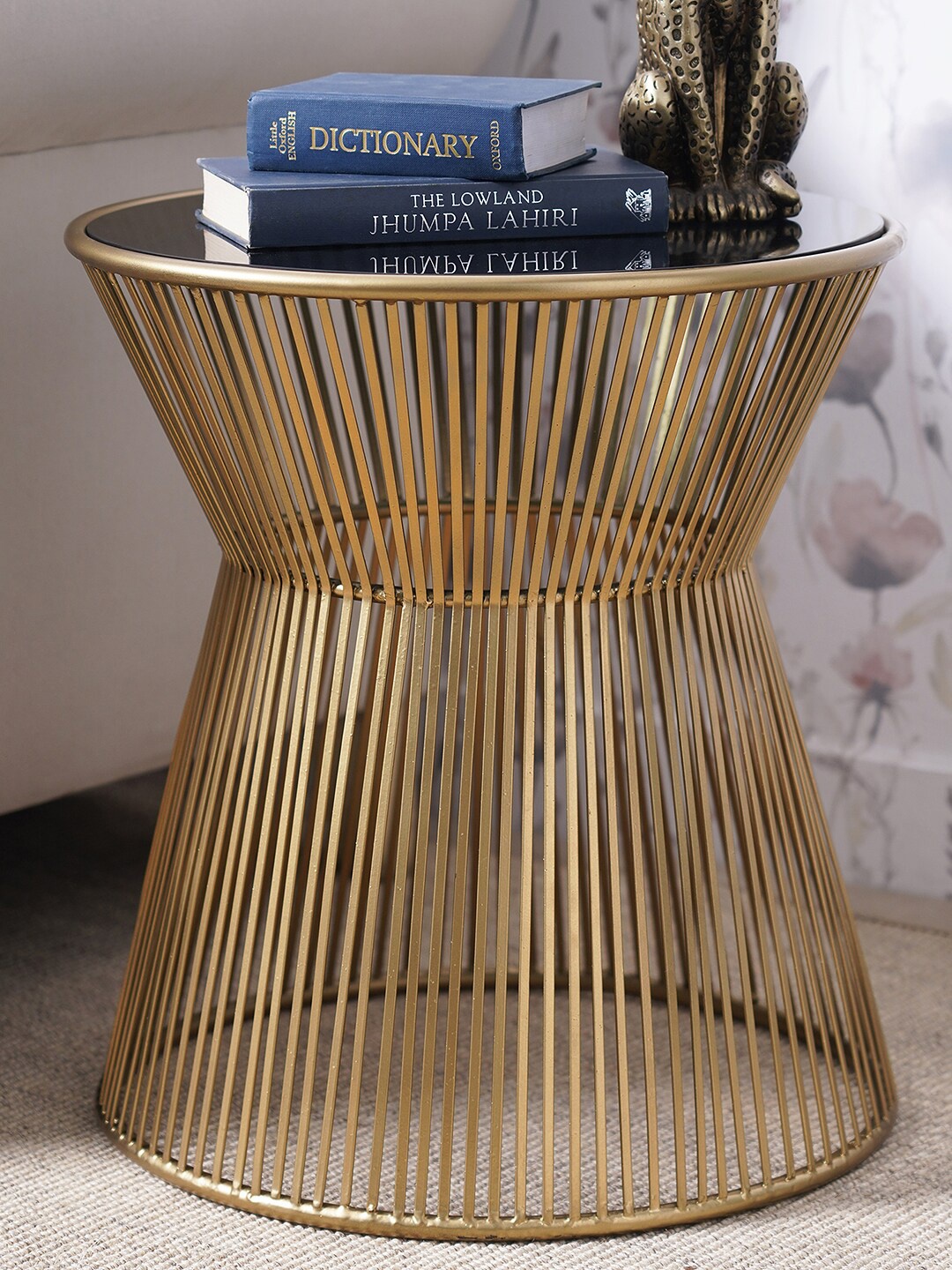 

Pure Home and Living Black Textured Round Side Table, Gold
