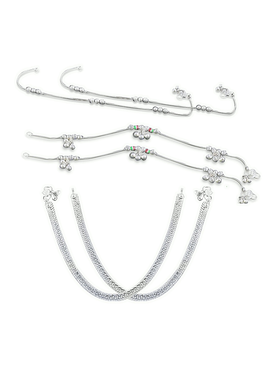 

RUHI COLLECTION Set Of 3 Silver-Plated Beaded Anklets