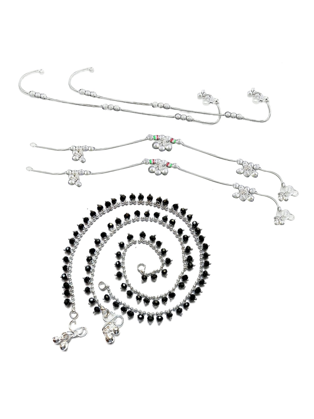 

RUHI COLLECTION Set Of 3 Silver-Plated Beaded Anklets