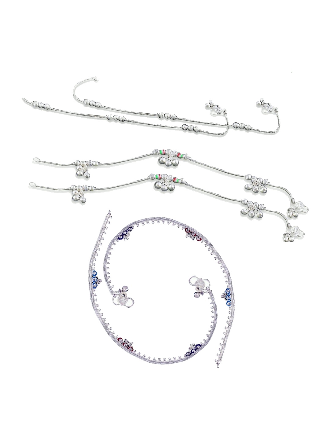 

RUHI COLLECTION Set Of 3 Silver-Plated Stone Beaded Anklets