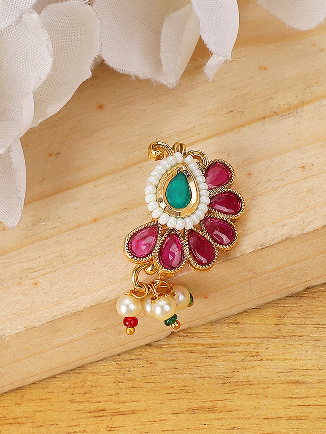 

Gold-Plated CZ-Studded & Pearl Beaded Vilandi Nosepin