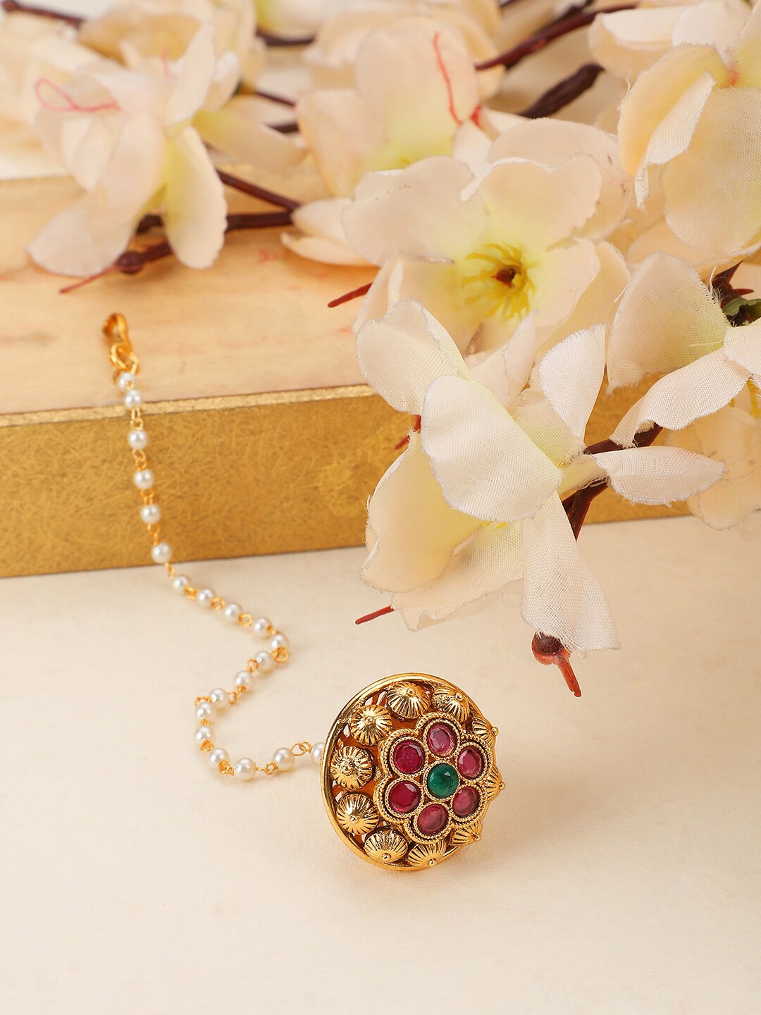 

ANIKAS CREATION Gold-Plated Artificial Beads & Stones Borla Mangtikka