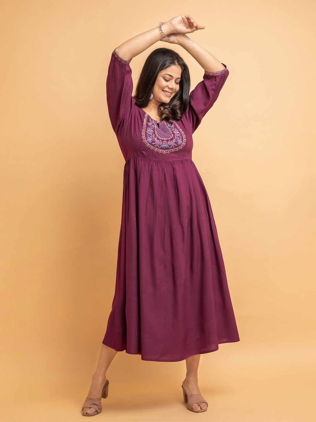 

SUTI Ethnic Motif Printed Fit & Flare Midi Ethnic Dress, Purple