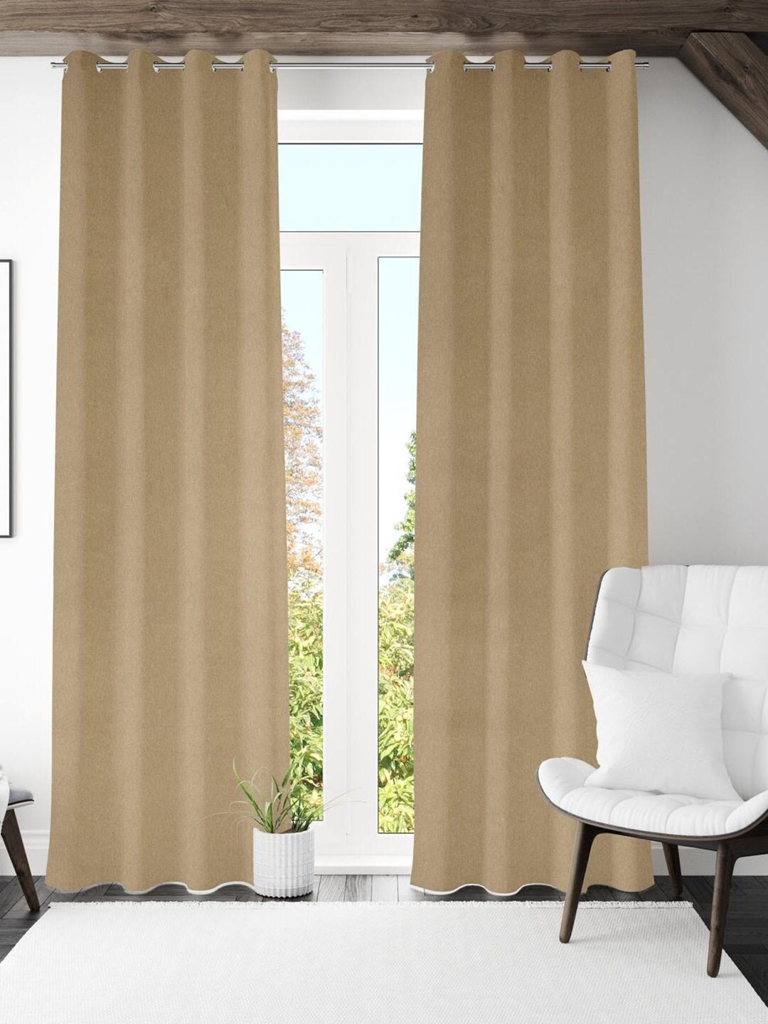 

Athome by Nilkamal Visto Beige 2 Pieces Black Out Long Door Curtains