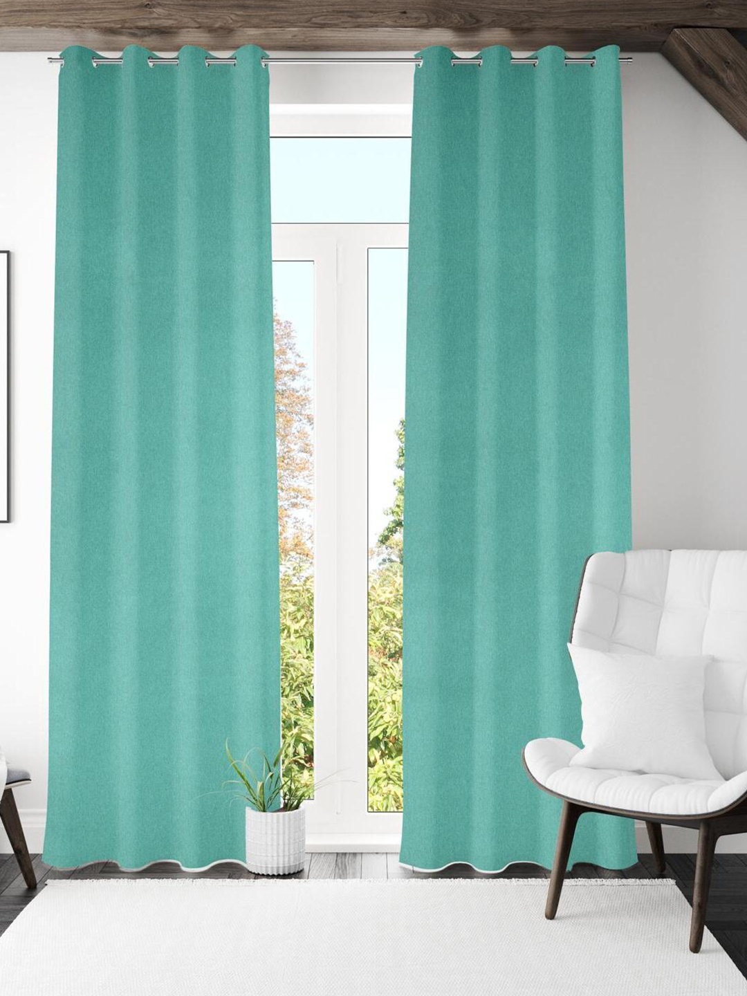 

Athome by Nilkamal Visto 2 Pieces Black Out Long Door Curtains, Sea green
