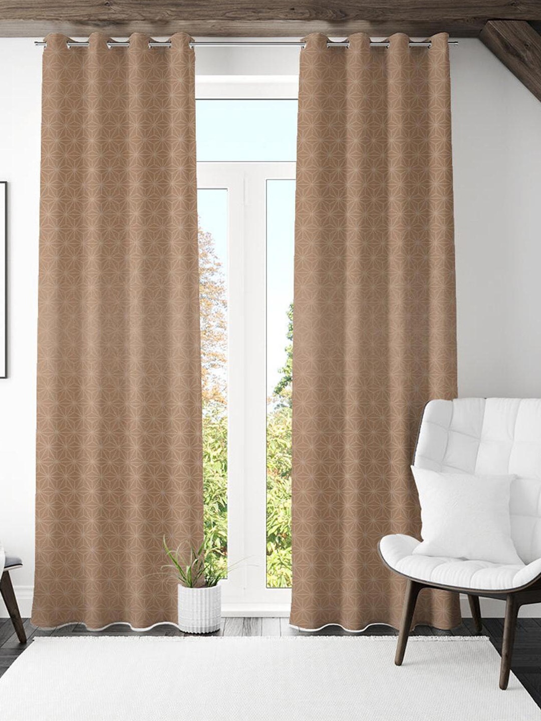 

Athome by Nilkamal Veera Beige 2 Pieces Geometric Long Door Curtains