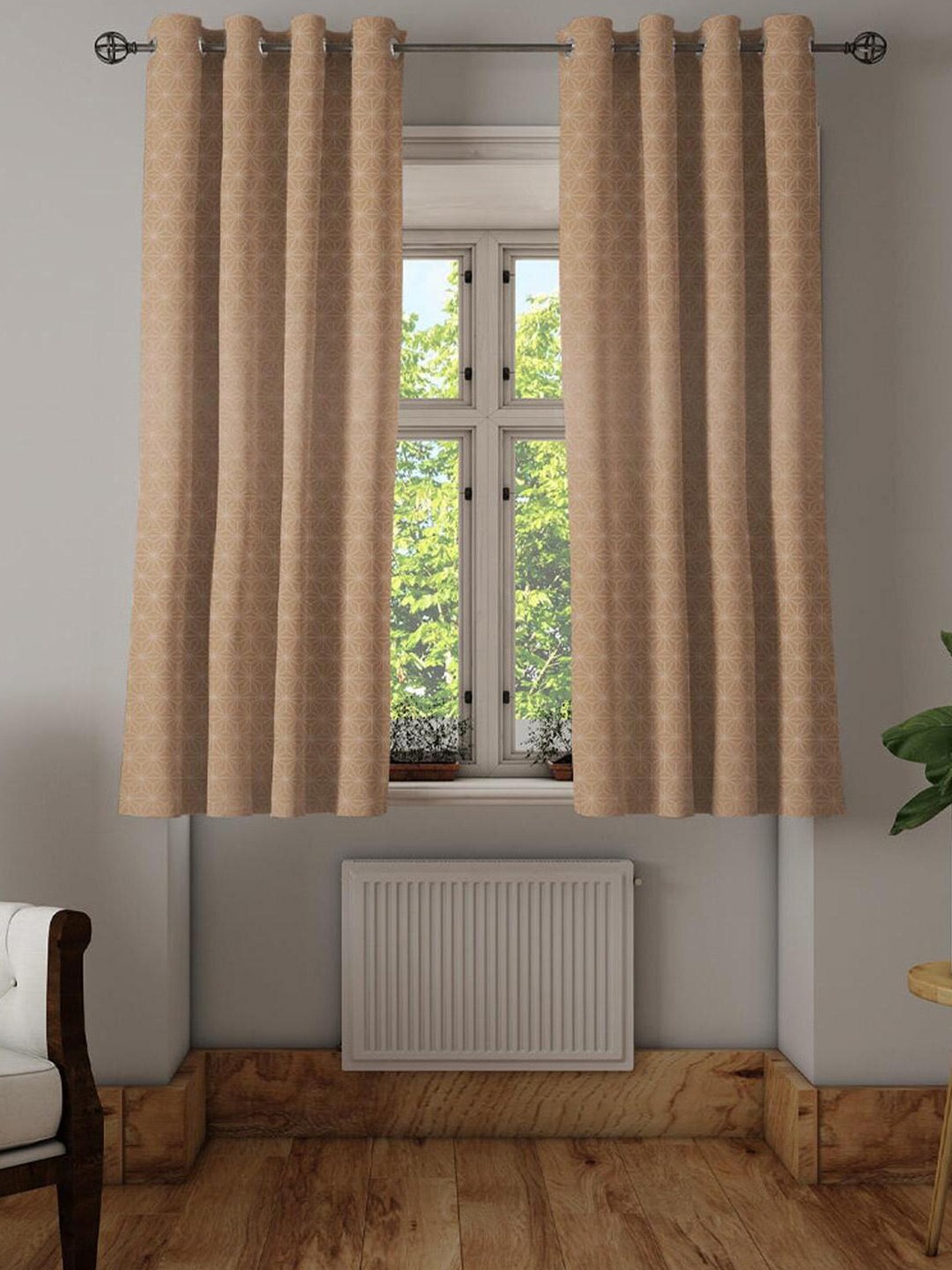 

Athome by Nilkamal Beige 2 Pieces Abstract Printed Black Out Window Curtains