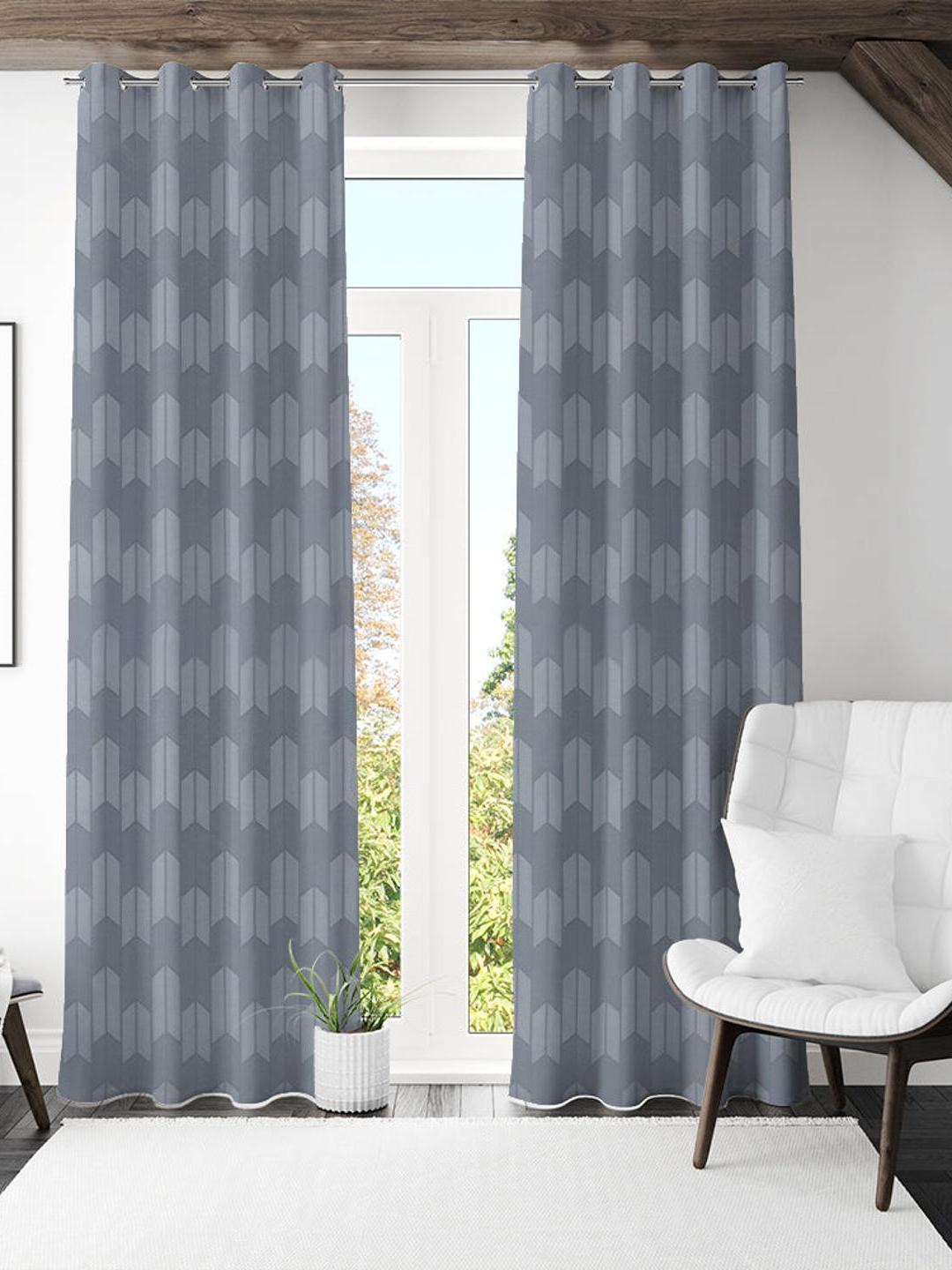 

Athome by Nilkamal Grey 2 Pieces Geometric Printed Long Door Curtains