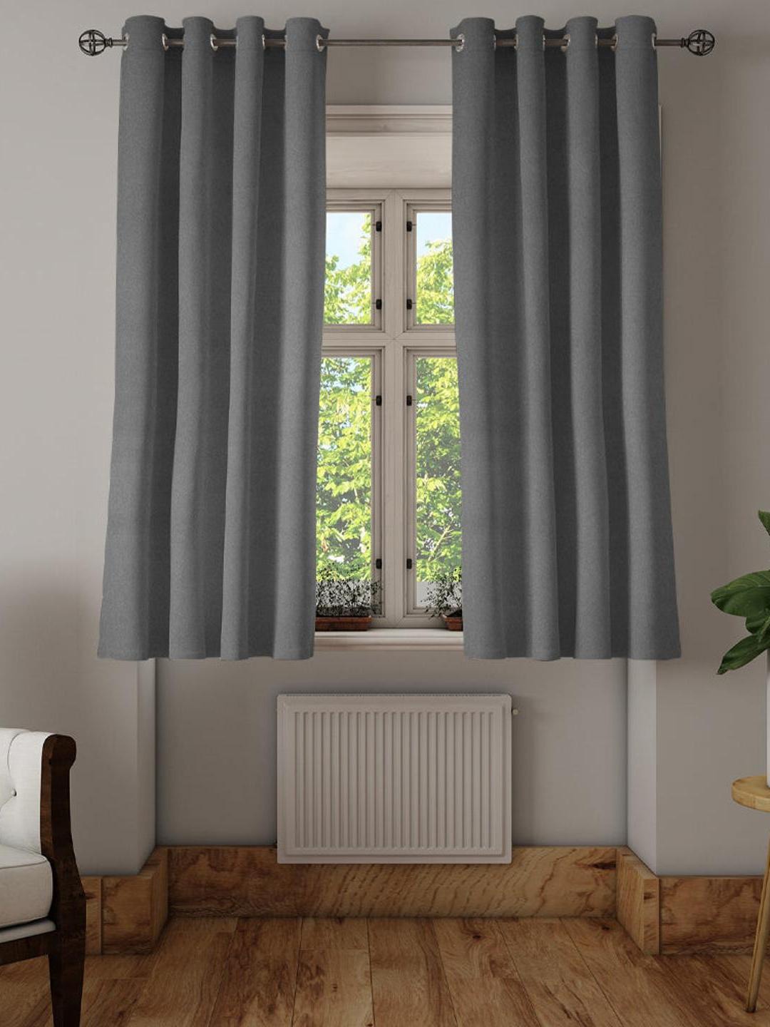 

Athome by Nilkamal Grey 2 Pieces Black Out Window Curtains