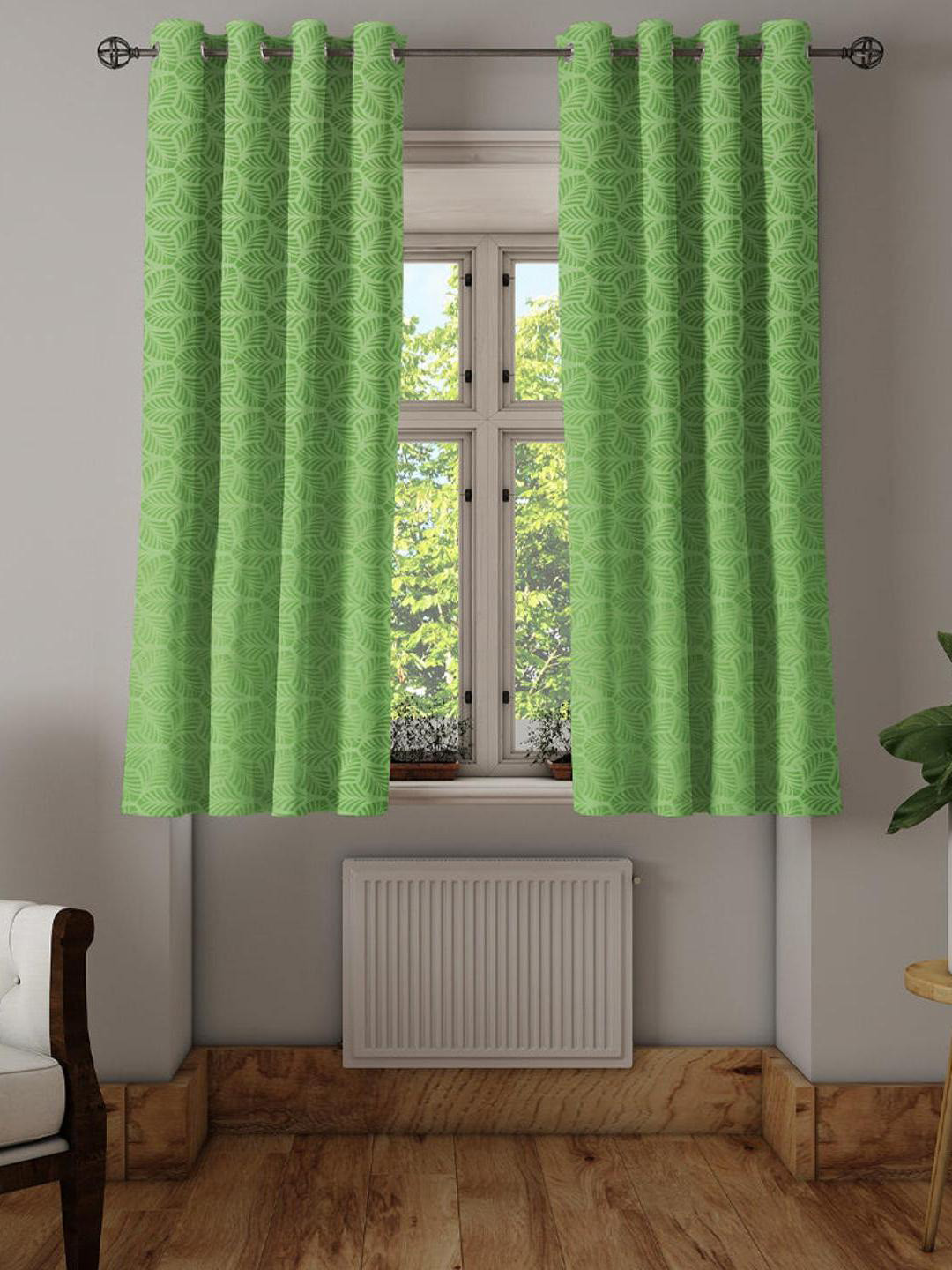 

Athome by Nilkamal Green 2 Pieces Floral Printed Black Out Window Curtains