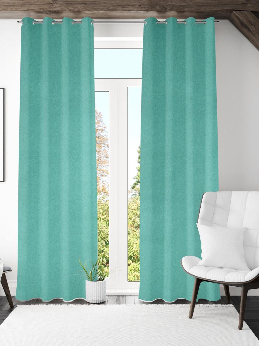 

Athome by Nilkamal Sea Green 2 Pieces Black Out Door Curtains