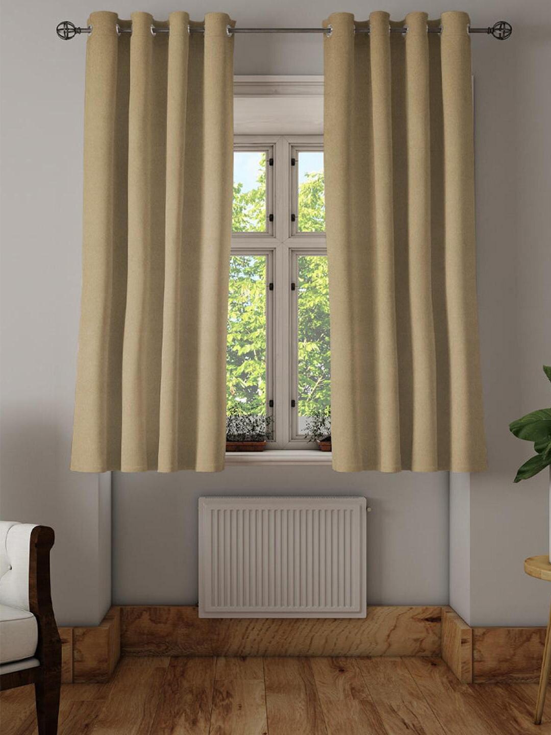 

Athome by Nilkamal Beige 2 Pieces Black Out Window Curtains