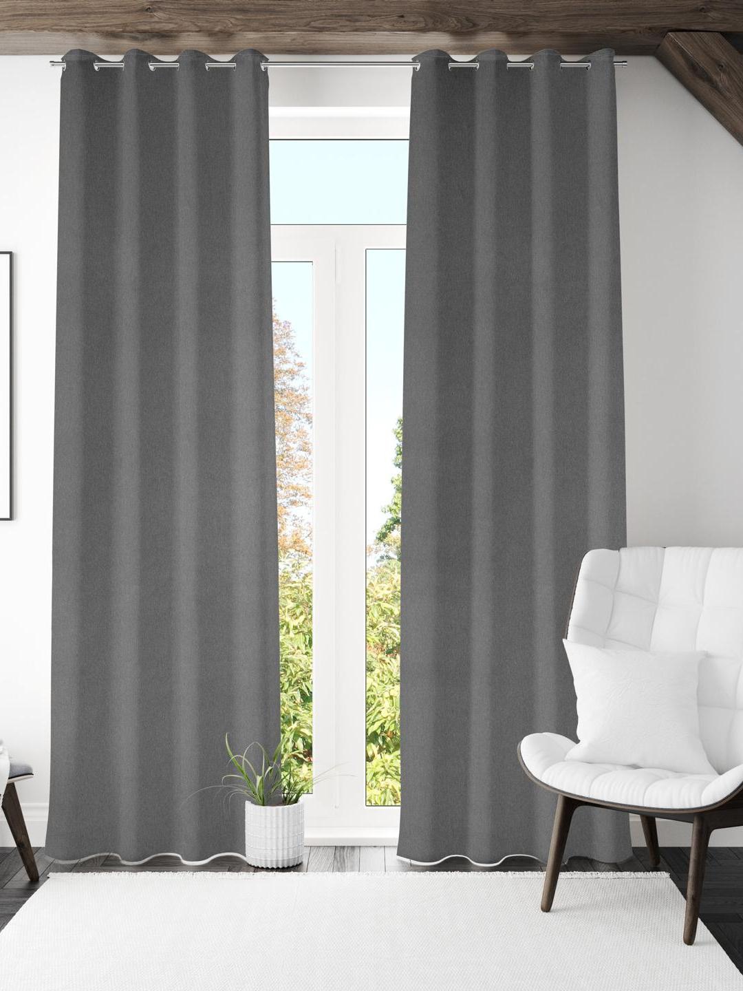 

Athome by Nilkamal Grey 2 Pieces Black Out Door Curtains