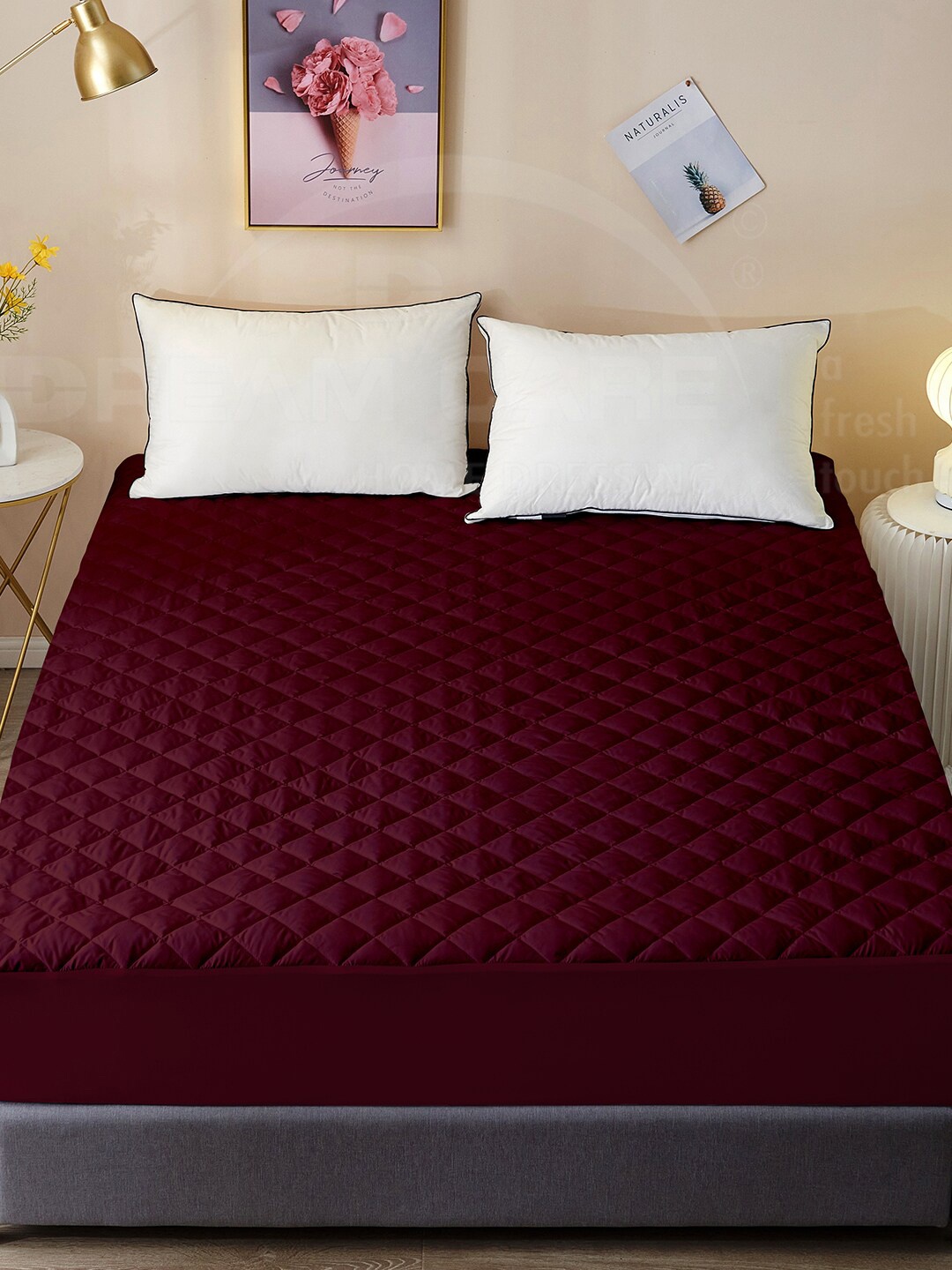 

DREAM CARE Maroon Cotton Quilted Mattress Protector