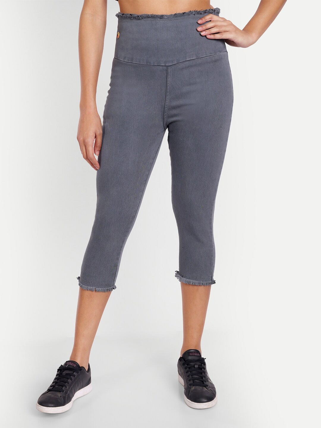 

BAESD Women Mid-Rise Cotton Capris, Grey