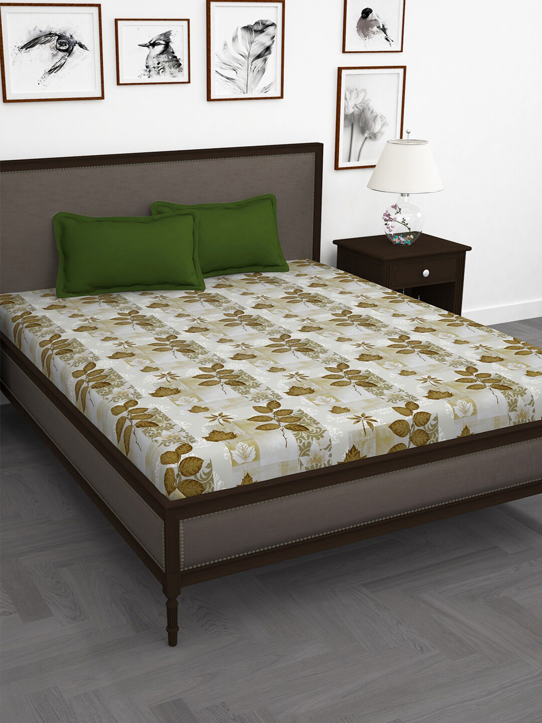 

Story@home Beige Floral Cotton 210 TC King Bedsheet With 2 Pillow Covers