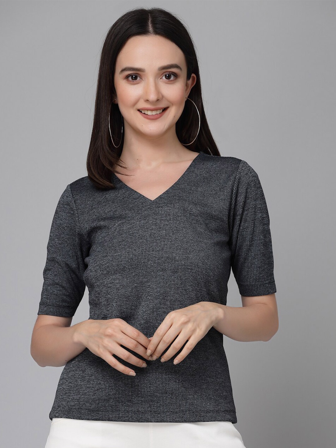 

Style Quotient Grey V-Neck Short Sleeves Top