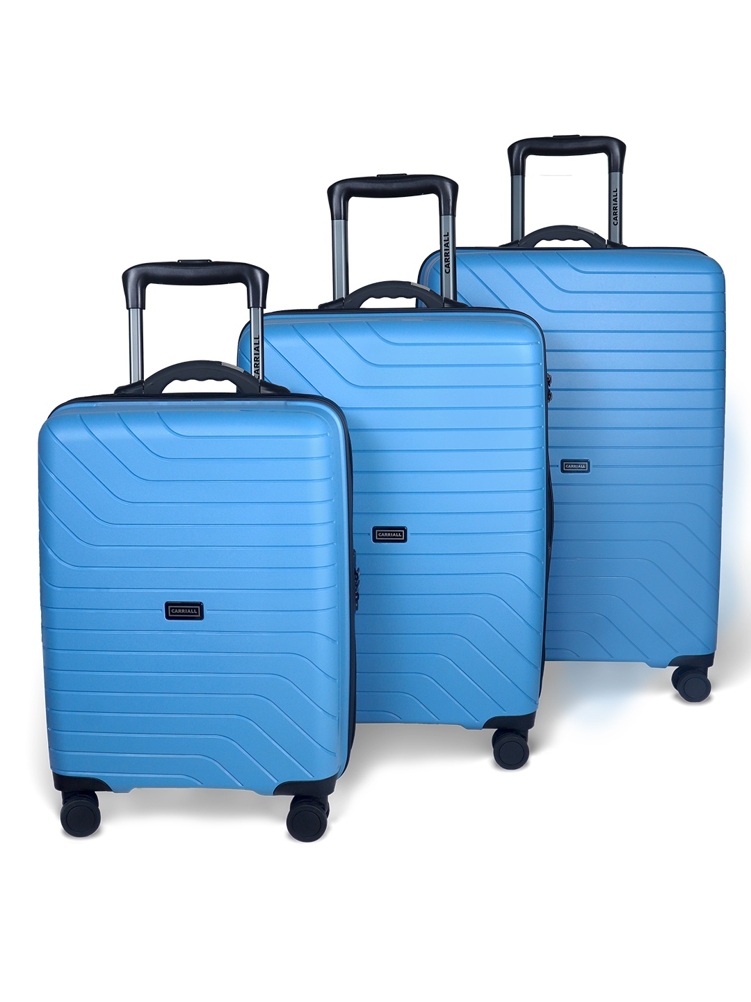 

CARRIALL Set Of 3 Groove Textured Hard-Sided Trolley Bags- 55cm ,65cm & 75cm, Blue