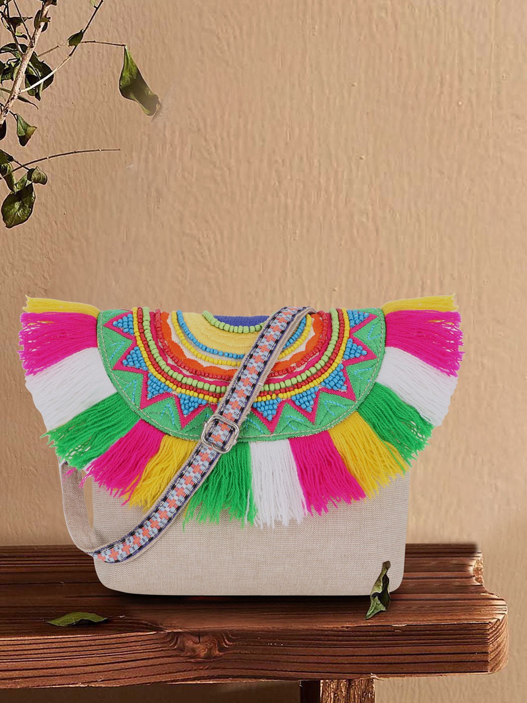 

Anekaant Embellished Lace Sling Bag, Off white