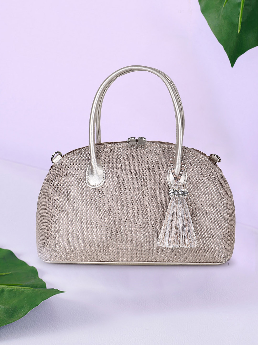 

Anekaant Textured Handheld Bag with Tasselled, Champagne