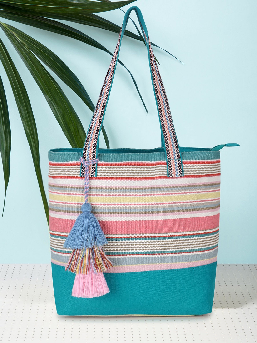 

Anekaant Striped Shopper Shoulder Bag, Blue