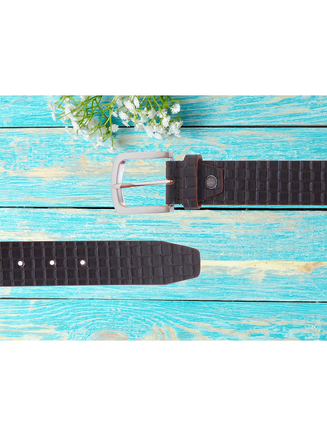 

Calvadoss Men Textured Leather Belt, Brown