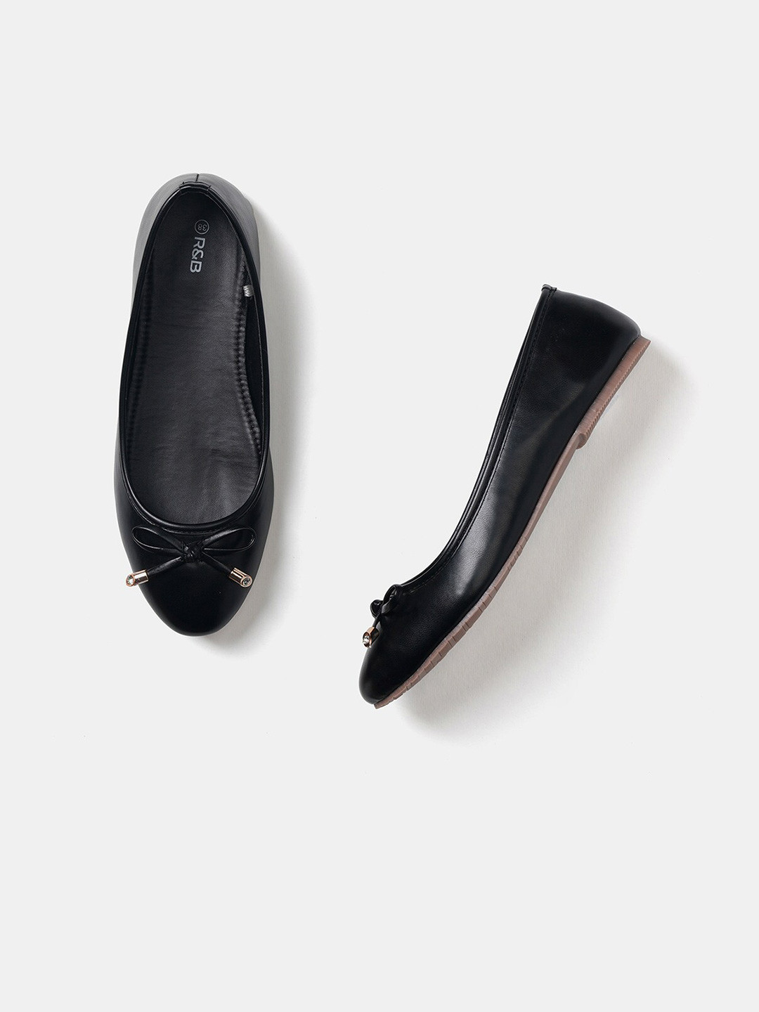 

R&B Round Toe Ballerinas With Bows, Black