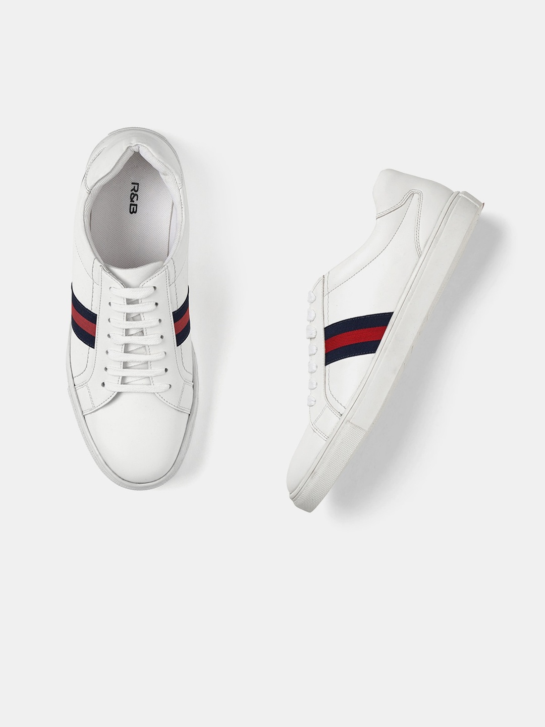 

R&B Men Striped Basics Sneakers, White